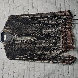 Neiman Marcus Exclusive velvet Cinch Drawstring Waist blouse Size LARGE EUC